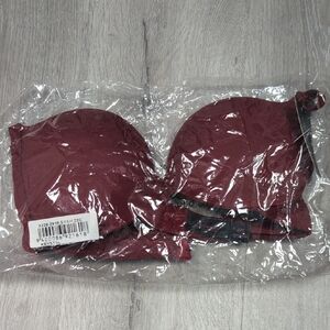 Burgundy Strapless Bra, Size 32C